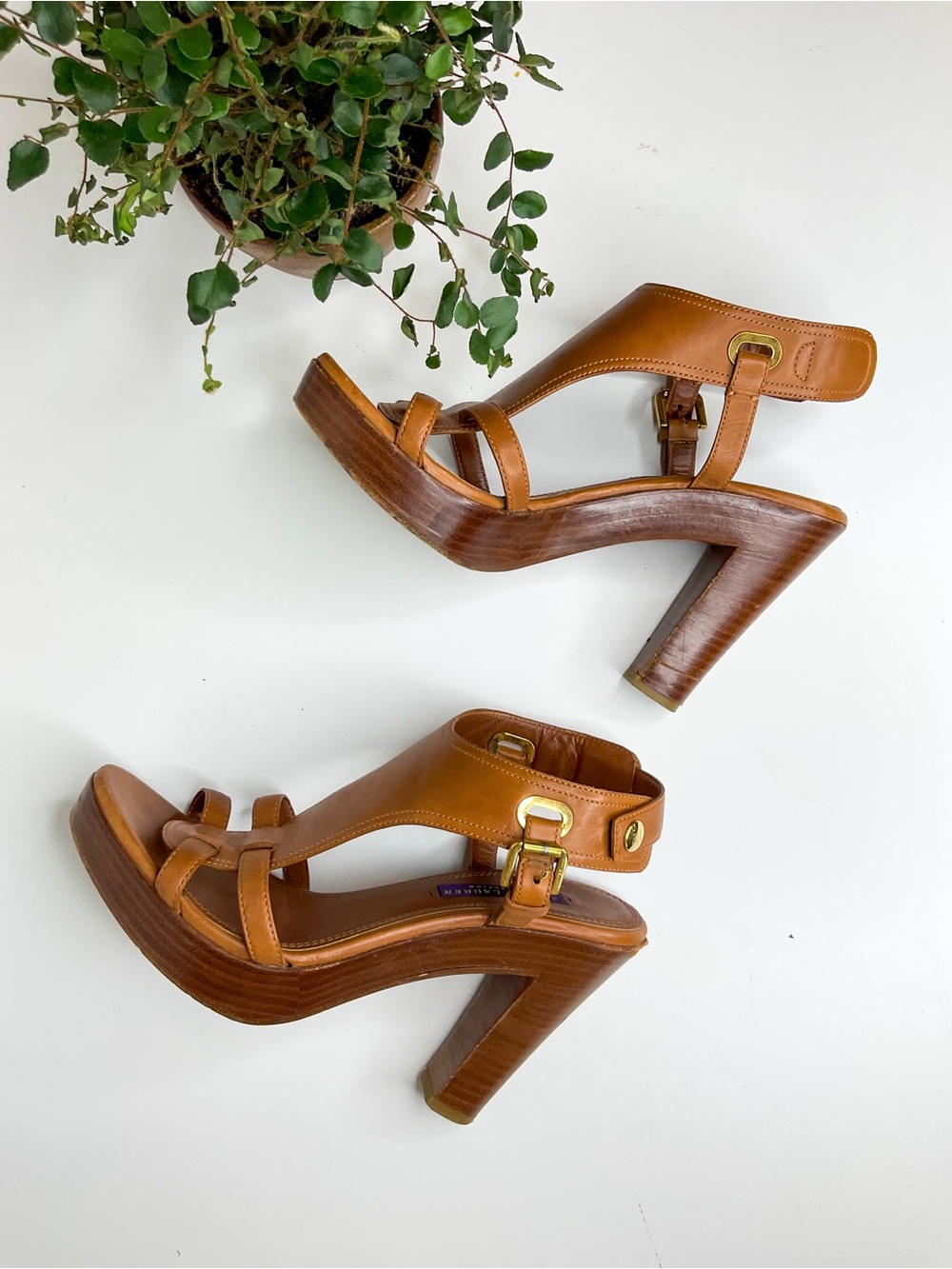 RALPH LAUREN Women’s Tan Leather Strappy Sandals